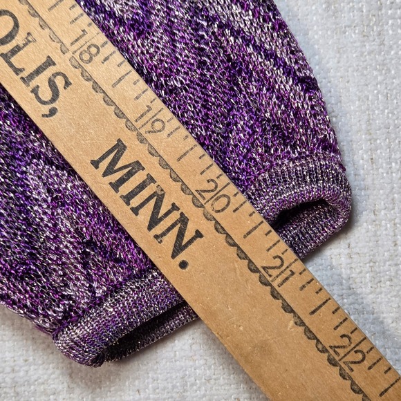 INC Purple Metallic Y2K Chevron Knit Top Womens Petite XS/S Shimmer Party - Picture 7 of 11